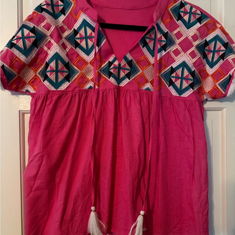 Vibrant Pink Embroidered Tunic